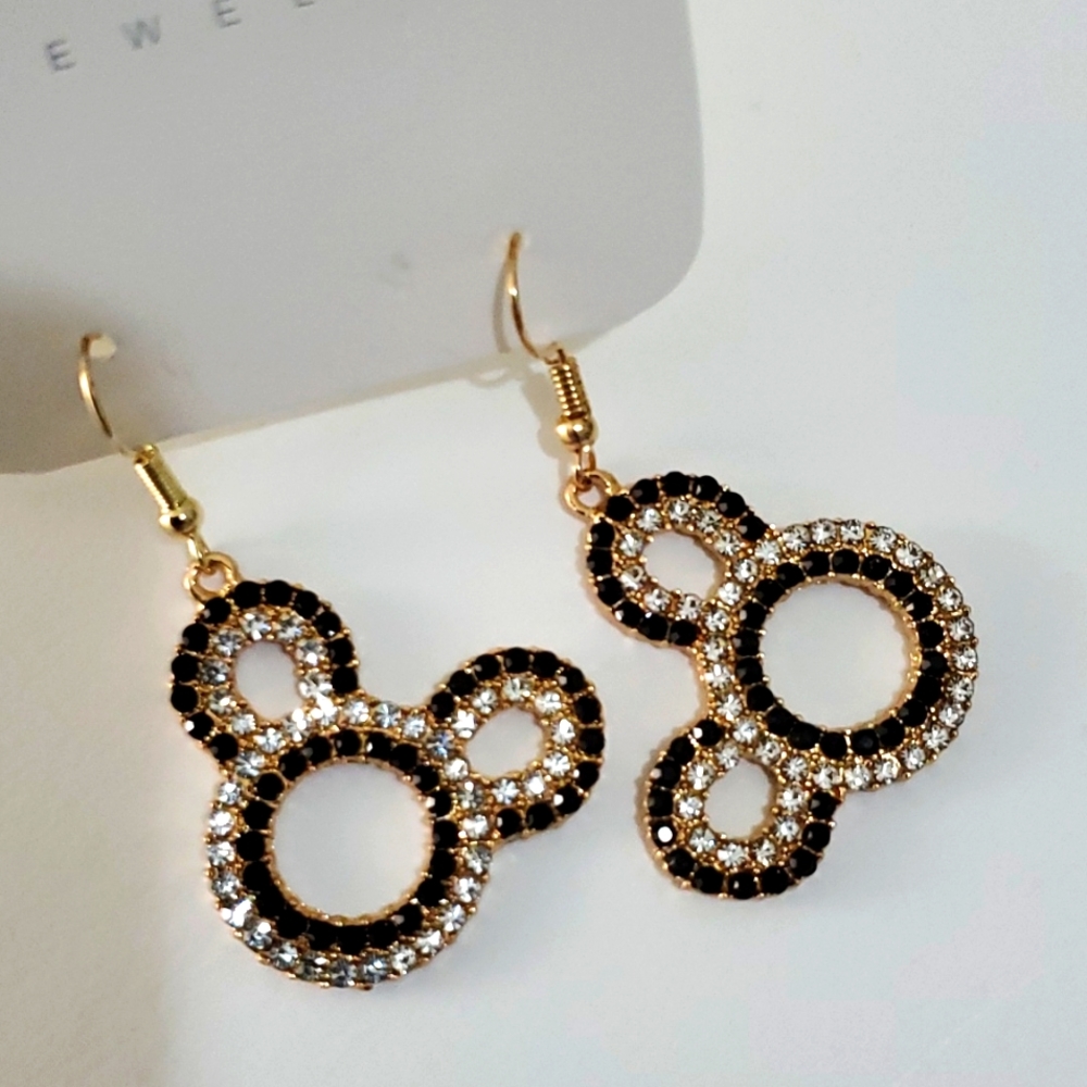 Disney Gold Tone Diamond Black Women's Girl Earrings